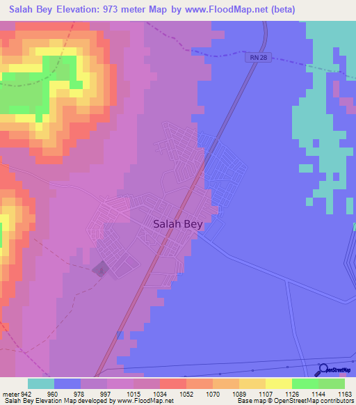 Salah Bey,Algeria Elevation Map