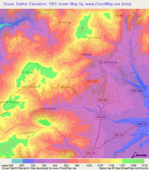 Douar Sakhri,Algeria Elevation Map