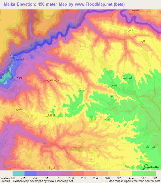 Malka,Jordan Elevation Map