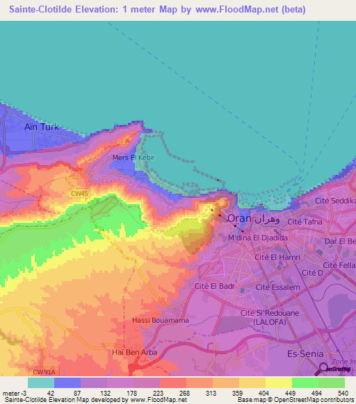 Sainte-Clotilde,Algeria Elevation Map