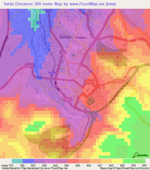 Saida,Algeria Elevation Map