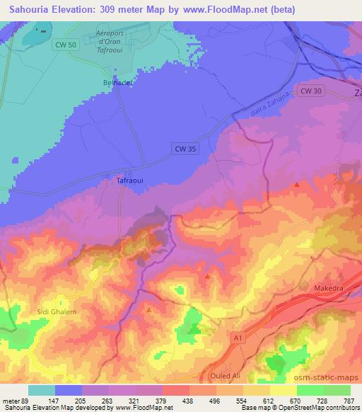 Sahouria,Algeria Elevation Map