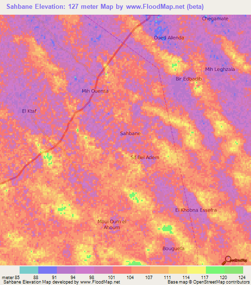Sahbane,Algeria Elevation Map