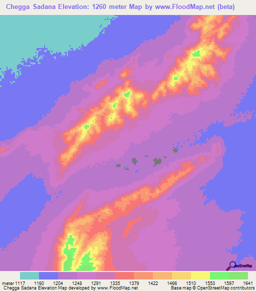 Chegga Sadana,Algeria Elevation Map