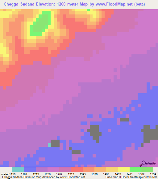 Chegga Sadana,Algeria Elevation Map