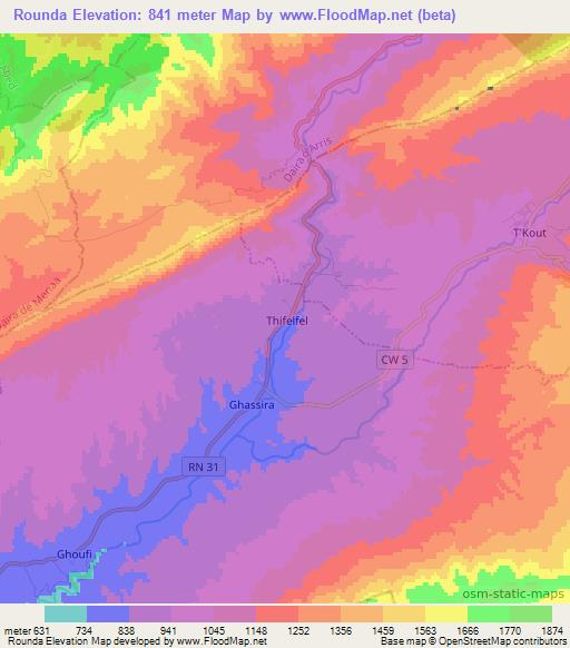 Rounda,Algeria Elevation Map