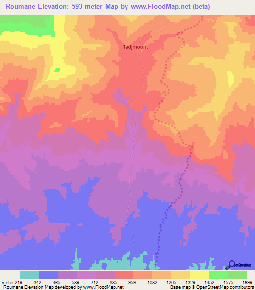 Roumane,Algeria Elevation Map