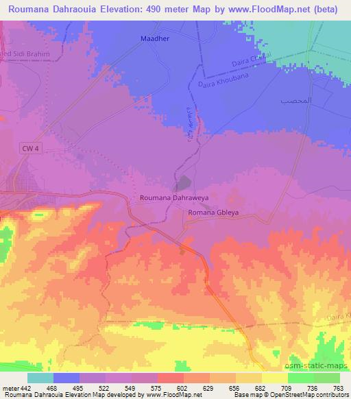 Roumana Dahraouia,Algeria Elevation Map