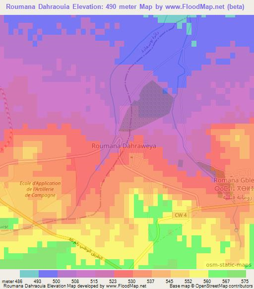 Roumana Dahraouia,Algeria Elevation Map
