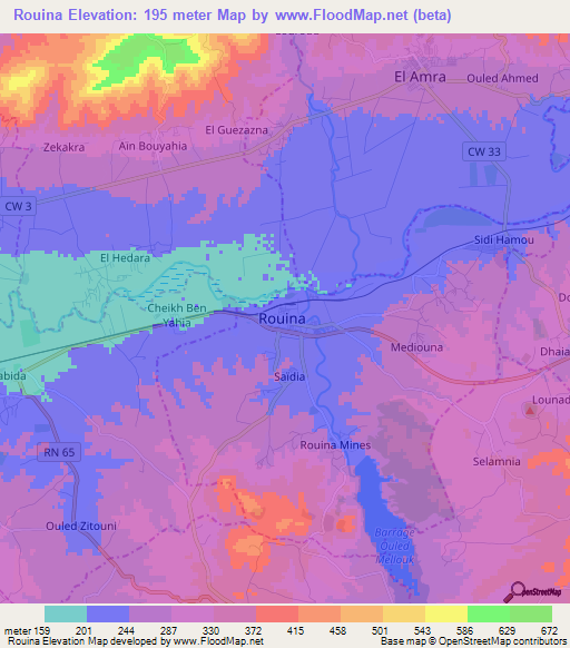 Rouina,Algeria Elevation Map