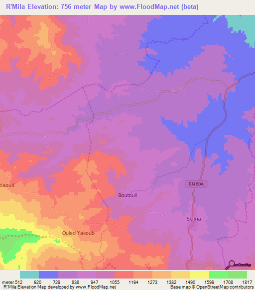 R'Mila,Algeria Elevation Map
