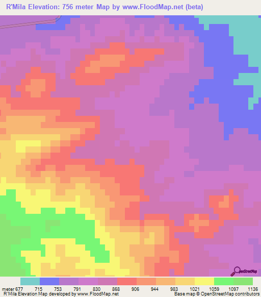 R'Mila,Algeria Elevation Map