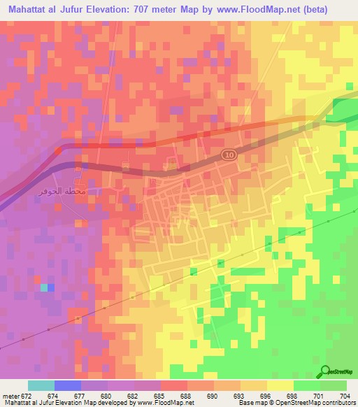 Mahattat al Jufur,Jordan Elevation Map