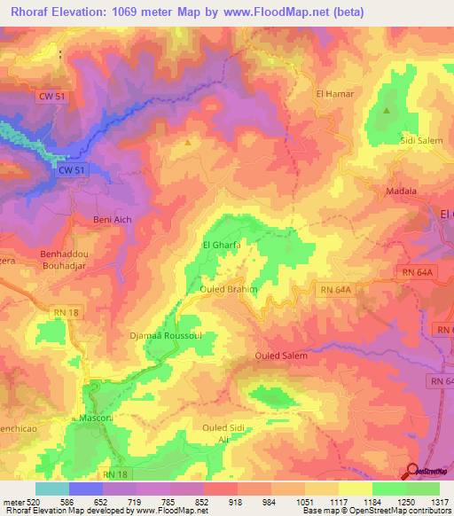 Rhoraf,Algeria Elevation Map