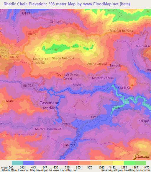 Rhedir Chair,Algeria Elevation Map