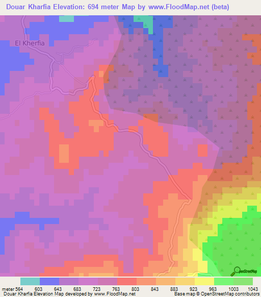 Douar Kharfia,Algeria Elevation Map