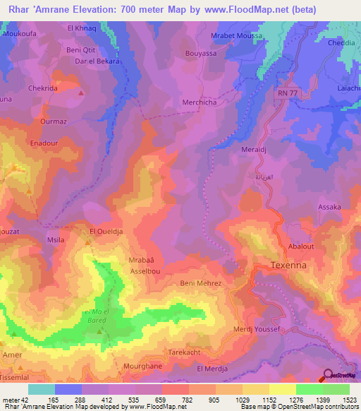 Rhar 'Amrane,Algeria Elevation Map