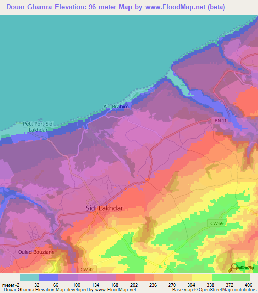 Douar Ghamra,Algeria Elevation Map