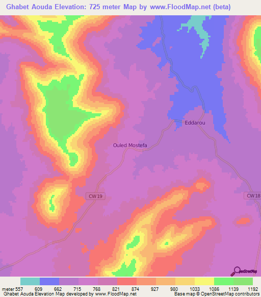 Ghabet Aouda,Algeria Elevation Map