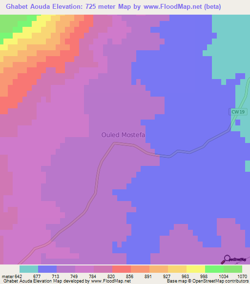 Ghabet Aouda,Algeria Elevation Map