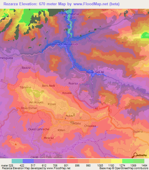 Rezarza,Algeria Elevation Map