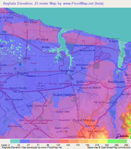 Reghaia,Algeria Elevation Map
