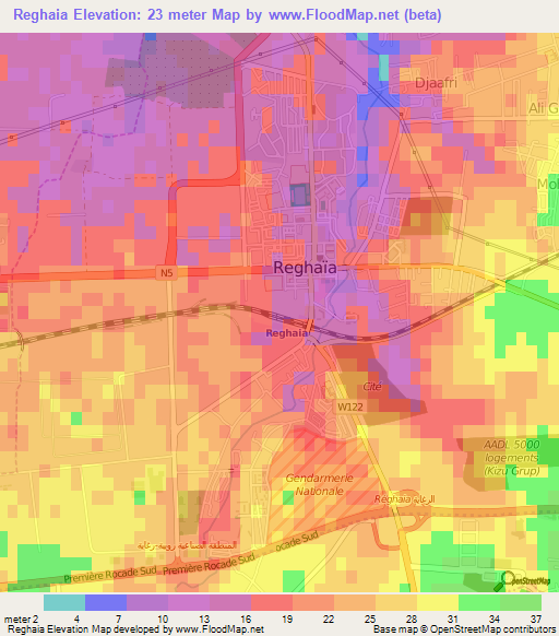 Reghaia,Algeria Elevation Map