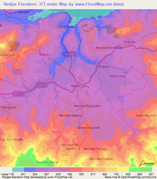 Redjas,Algeria Elevation Map