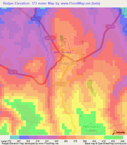 Redjas,Algeria Elevation Map