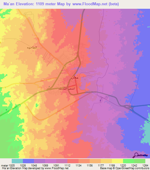 Ma`an,Jordan Elevation Map