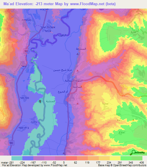 Ma`ad,Jordan Elevation Map