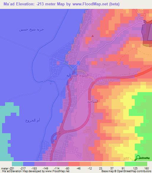 Ma`ad,Jordan Elevation Map