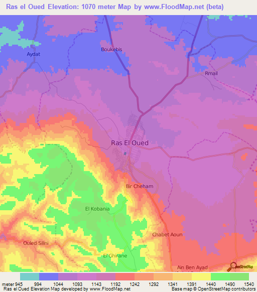 Ras el Oued,Algeria Elevation Map