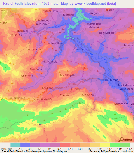 Ras el Fedh,Algeria Elevation Map
