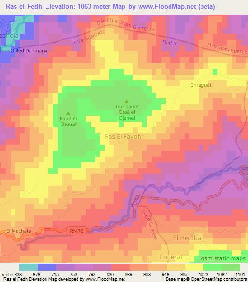 Ras el Fedh,Algeria Elevation Map