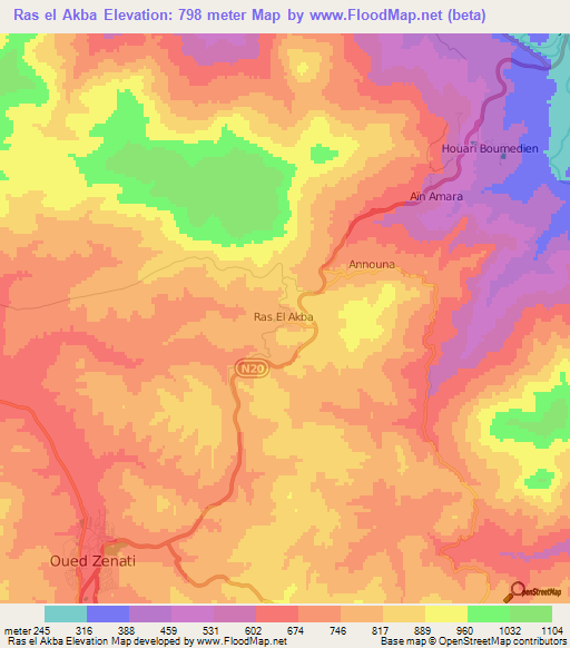 Ras el Akba,Algeria Elevation Map
