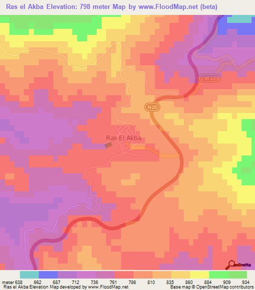 Ras el Akba,Algeria Elevation Map