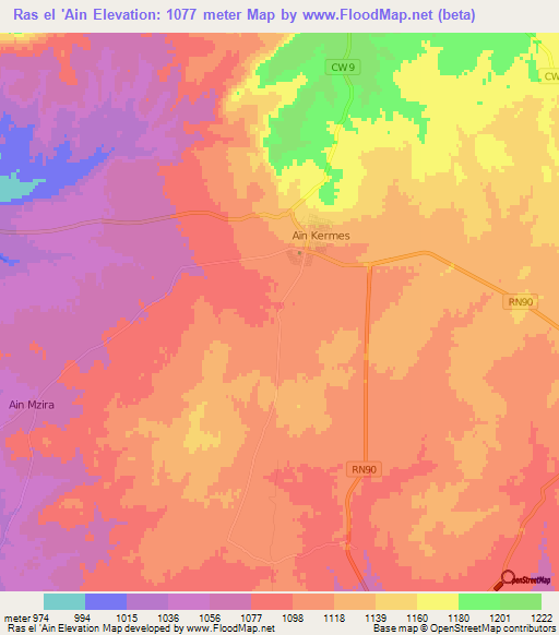 Ras el 'Ain,Algeria Elevation Map