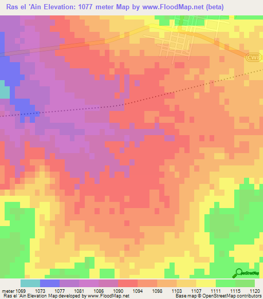 Ras el 'Ain,Algeria Elevation Map
