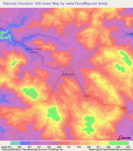 Rahouia,Algeria Elevation Map