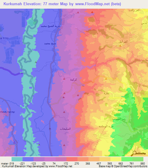 Kurkumah,Jordan Elevation Map