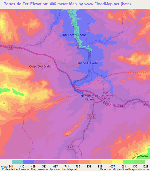 Portes de Fer,Algeria Elevation Map