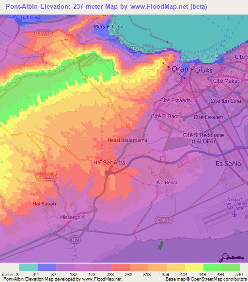 Pont-Albin,Algeria Elevation Map