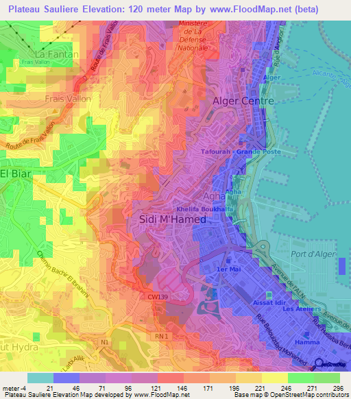 Plateau Sauliere,Algeria Elevation Map