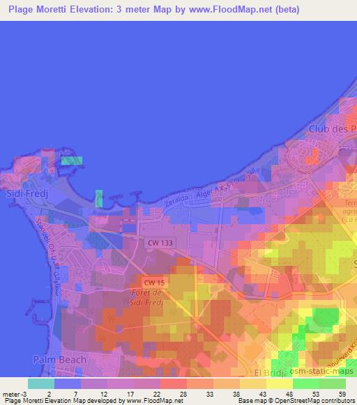 Plage Moretti,Algeria Elevation Map
