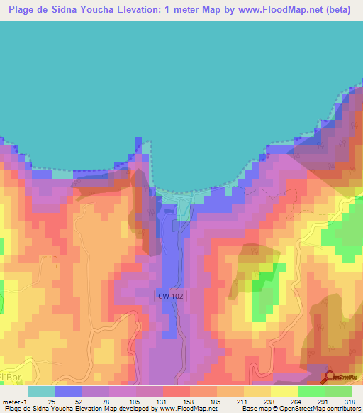 Plage de Sidna Youcha,Algeria Elevation Map