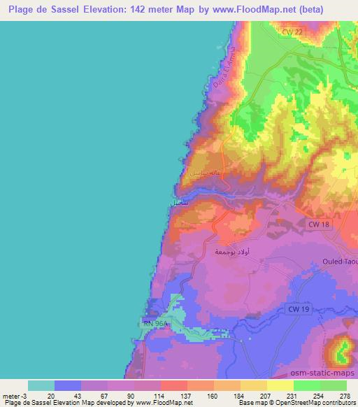 Plage de Sassel,Algeria Elevation Map