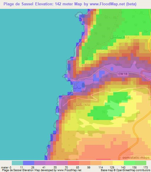 Plage de Sassel,Algeria Elevation Map