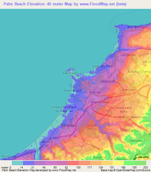 Palm Beach,Algeria Elevation Map