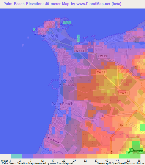 Palm Beach,Algeria Elevation Map
